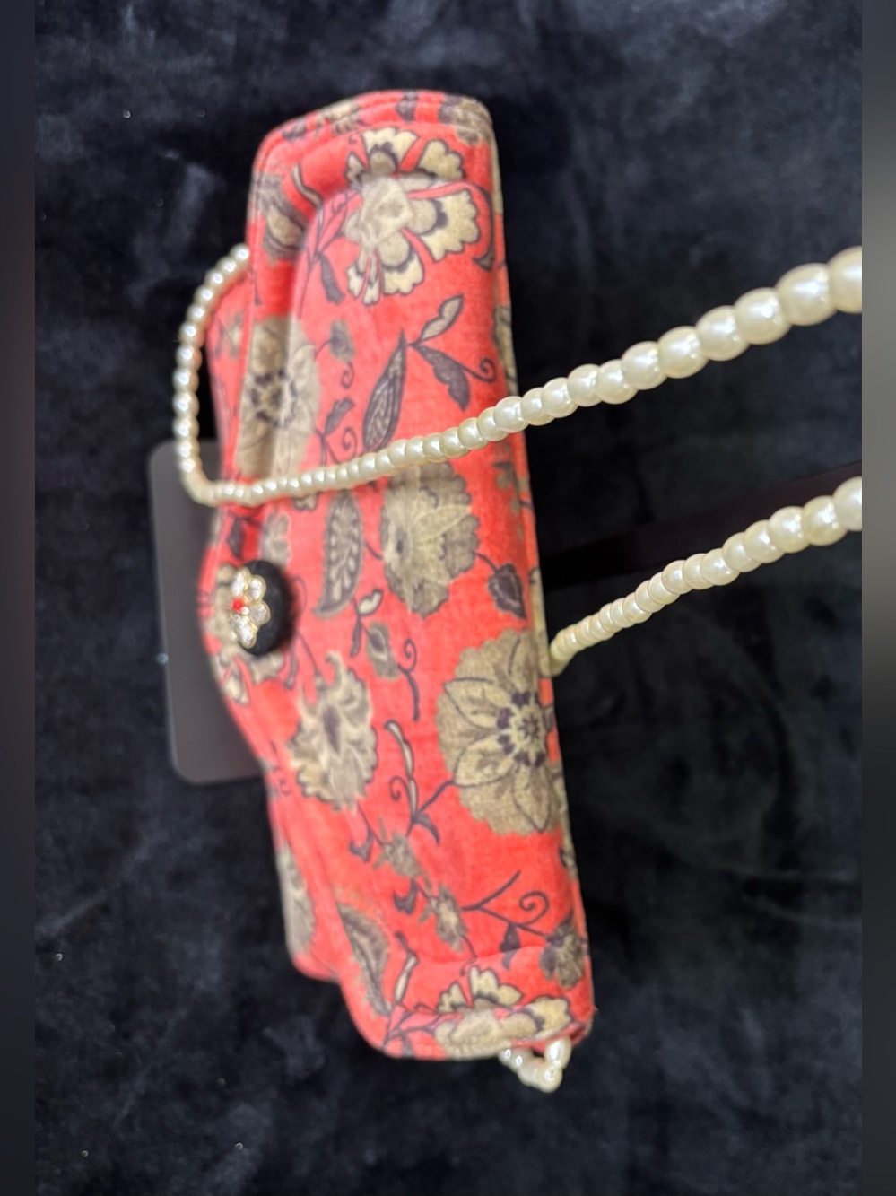 Anthropologie Coral Floral Velvet Envelope Clutch Pearl Strap Bag - Picture 5 of 16